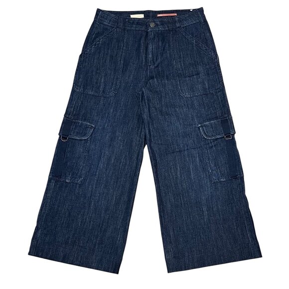 pilcro anthropologie size 27 denim cargo jeans Wide Leg blue Zipper